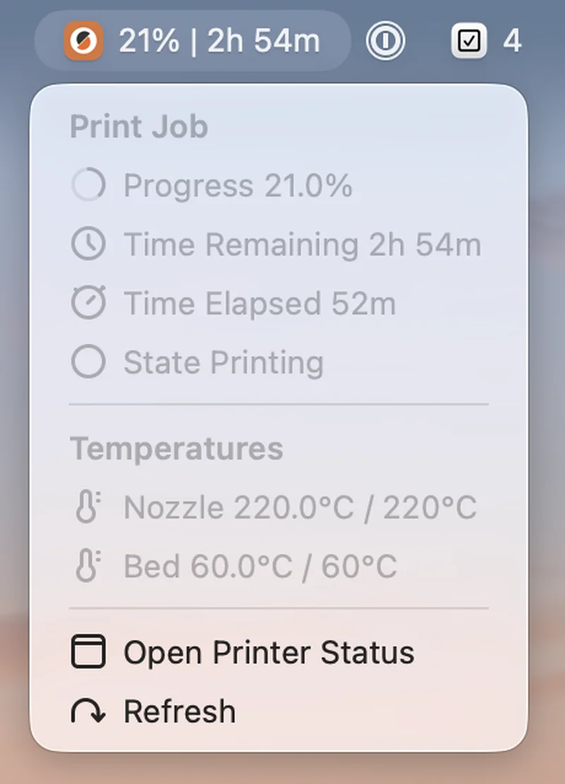 Prusa Raycast Extension Menubar